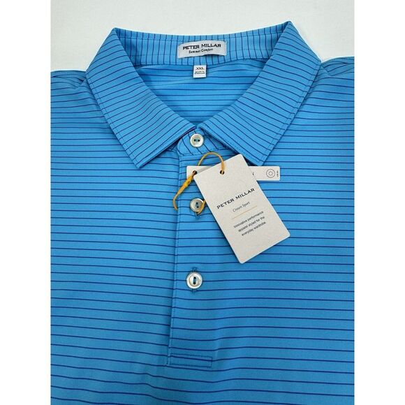 NWT Peter Millar Hemlock Performance Jersey Golf Polo Shirt CRRBN Blue XXL  $100 - Picture 2 of 8